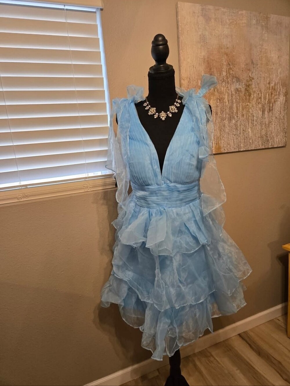 Blue Ruffled Mini Dress
